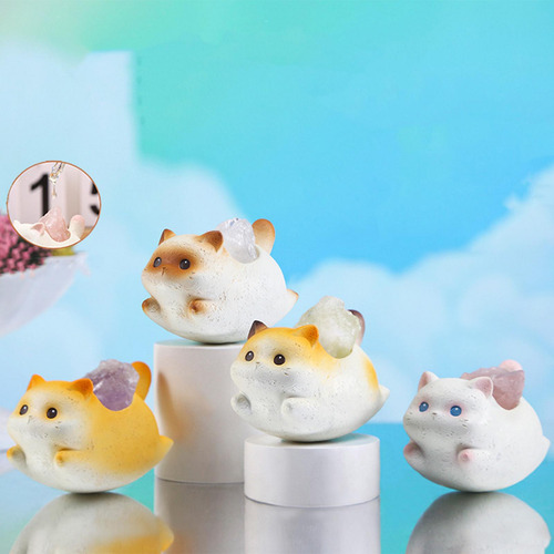 2 Minifiguras De Gato, Estatua De Gato Marrón Y Amarillo