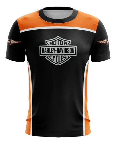 Imagem 1 de 3 de Camiseta Camisa Harley Davidson Moto Casual Preto E Laranja