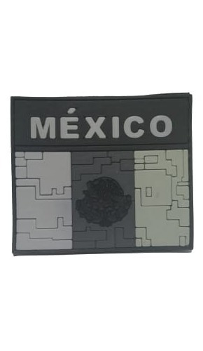 Insignia De Pvc Bandera D Mexico Gris Con Negro Escudo Negro