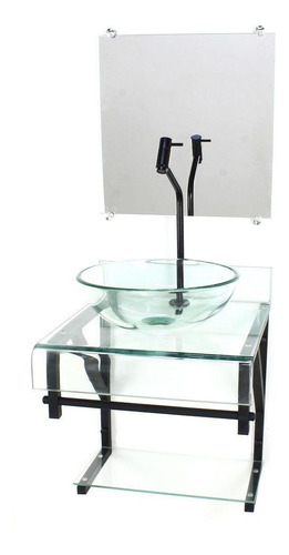 Gabinete De Vidro 40cm Cuba Redonda Com Torneira Cascata