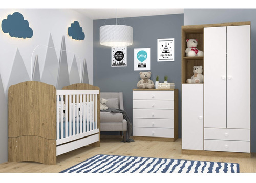 Imagem 1 de 12 de Quarto Infantil Com Guarda Roupa 3 Portas Cômoda E Hh