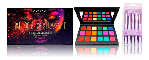 Kit Paleta Sombras Okalan Neon Splash Con Brochas 