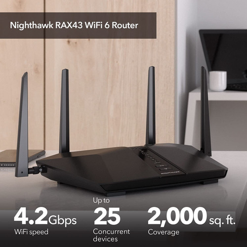 Router Netgear Nighthawk Rax43, 4200 Mbps, 6 Puertos, Negro