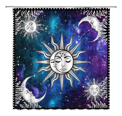 Cortina De Ducha Con Diseño De Sol Y Luna, Celestial, Bohe.