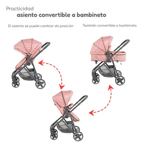 Carriola D Bebe Travel System Prince Con Autoasiento Color Negro Chasis Rosa
