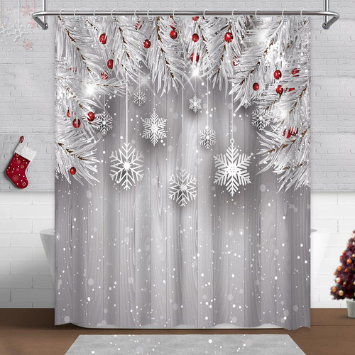 V Cortina De Ducha De Navidad, Diseño De Copos De Nieve De
