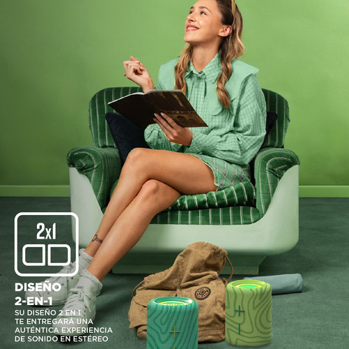 Parlante Portátil 2 en 1 Stromberg Mega Twin Ipx4 Bluetooth Color Verde lima