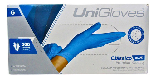 Guantes Unigloves Classic Blue Tam Powder: C/100un