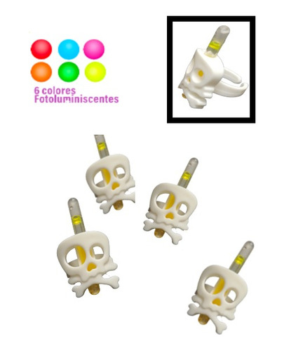 Pack 4 Uds Anillos De Calavera / Fluor / Diseño Halloween