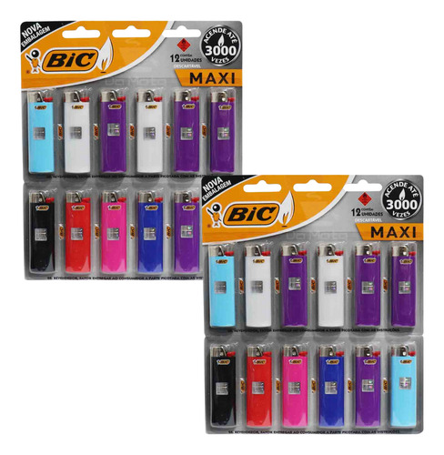 Kit 2 Cartelas De Isqueiro Bic Maxi - 24 Isqueiros