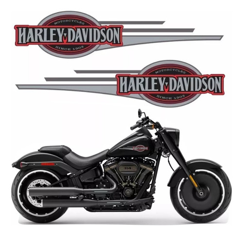 Par Adesivo Tanque Para Harley Davidson Custom 13377 Cor Vermelho-Cinza