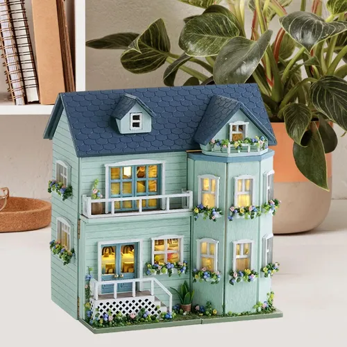 Mini Casa De Muñecas 1:24 DIY Con Muebles Y Luces LED: Kit De Maqueta De Madera Para Regalar A Adultos Y Adolescentes