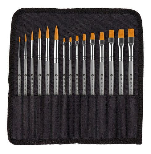 Pincel Artístico Chato Redondo Cis Graf Brush Set Estojo 15