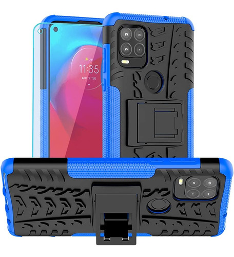 Funda Para Moto G Stylus 5g / Azul Y Negra Con Soporte