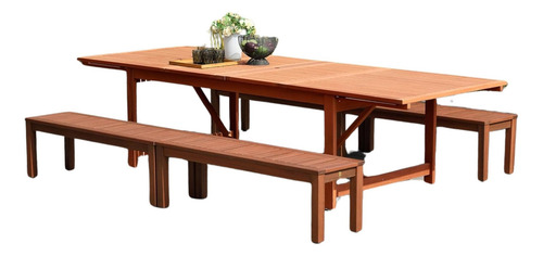Comedor Extensible Para Exterior Malibu Madera De Eucalipto Estructura Marrón
