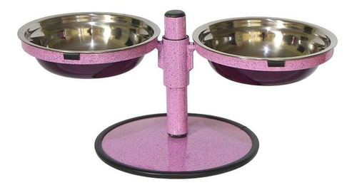 Imagem 1 de 3 de Comedouro Pequeno Duplo Inox Altura Regulável - Rosa