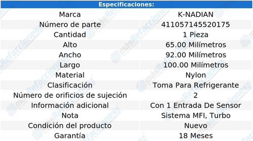 Toma Anticongelante Nylon 2 Pernos A4 L4 1.8l 01 Al 06