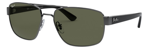 Anteojos de sol Ray-Ban RB3663 Standard con marco de acero color polished gunmetal, lente green de cristal clásica, varilla polished gunmetal/grey de nailon