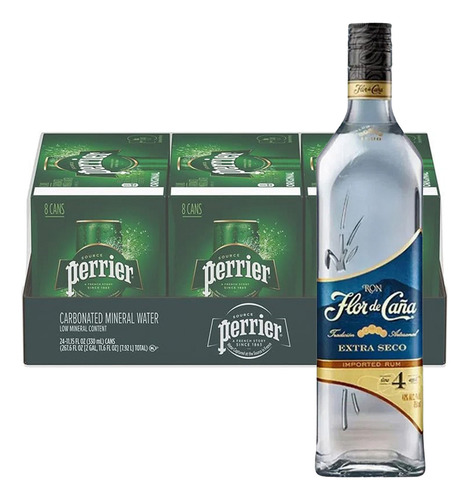 Pack 24 Agua Perrier Mineralizada Lata 330 Ml + Ron Flor De