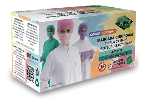 Mascara Tipo Cirurgica Descartavel Colorida C/50 Protdesc 