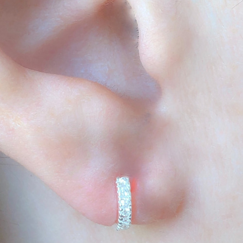 Imagen 3 de 7 de Aros Argollas Plata 925 Con Piedras Blancas (ki2009)