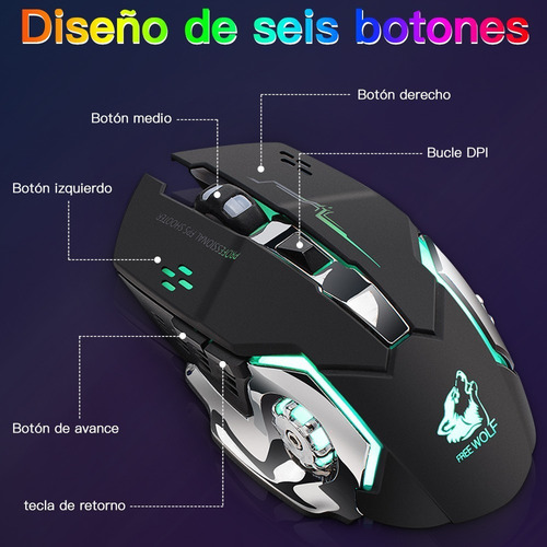 Mouse Gamer Inalambrico Usb Recargable Con Luz Led