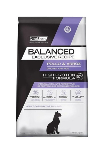 Imagen 1 de 1 de Alimento Vitalcan Balanced Exclusive Recipe High Protein para gato adulto sabor pollo y arroz en bolsa de 7.5 kg