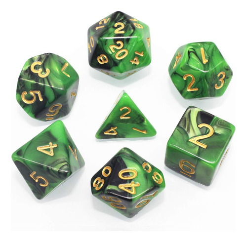 Dnd - Juego De Dados Rpg Negro Y Verde, 7 Dados Para Calaboz