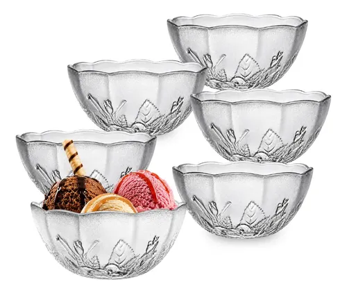 Jogo De 6 Tigelas De Vidro Transparente Para Sobremesa 250ml - R$ 26,9