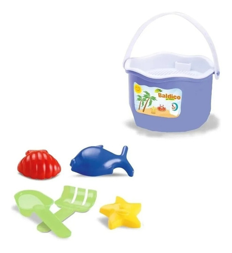 Kit Baldinho Balde De Praia Pazinha Forminha Brinquedo Areia