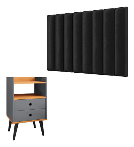 Painel Cama Box Solteiro Mesa Cabeceira Nicho Organizador Cor Preto | Cinza/cinamomo