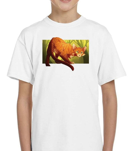 Remera De Niño Gato Atigrado Naranja Ilustracion