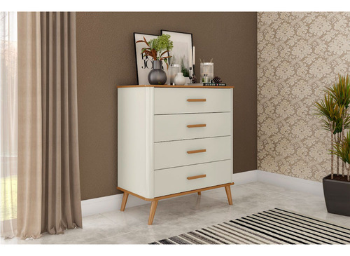 Cômoda Maitê Em Mdf Com 4 Gavetas Fabrimóveis Cor Nature/off White