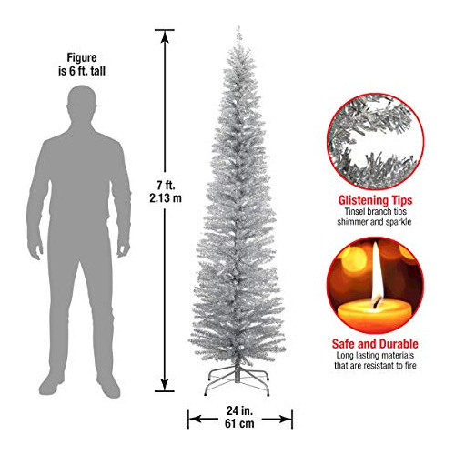 Árbol De Navidad Artificial, Oropel Plateado, Incluye ...