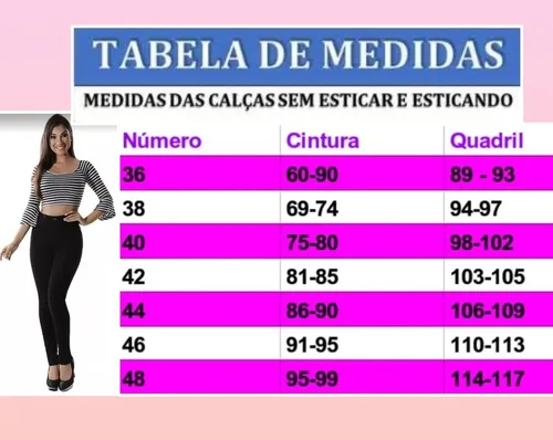 Tabela de sale medidas calças sawary