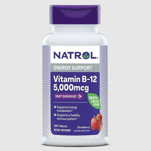 Vitamina B-12 Sublingual 5000 Mcg 100 Tabletes Natrol Eua Morango