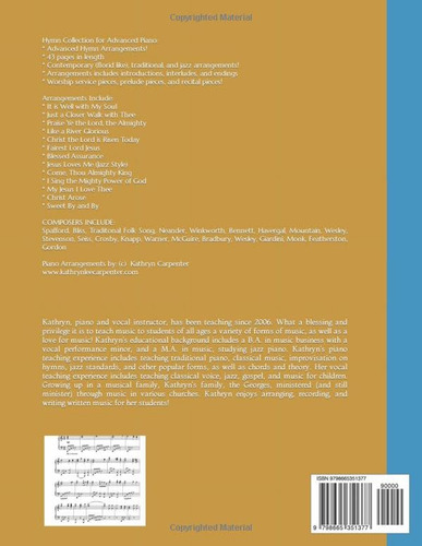 Hymn Collection For Advanced Piano, De Carpenter, Kathryn Lee., Vol. 1. Editorial Independently Published, Tapa Pasta Blanda, Edición 1 En Inglés, 2020