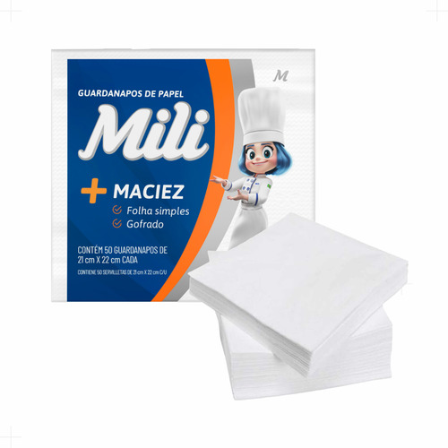 Guardanapo De Papel Mili 50 Un 21 X 22 Cm - Kit 12 Pacotes