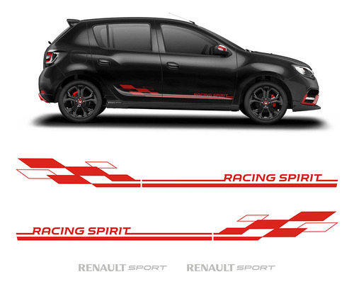 Faixa Sandero Racing Spirit Adesivo Renault Sport Prata Kit