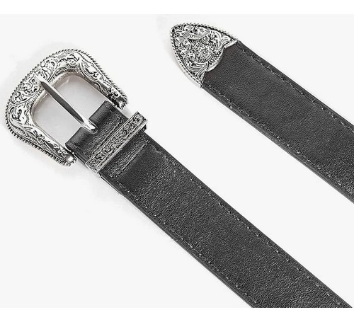 Cinturón De Cuero Unisex Hebilla Aguja Troquelada Vintage Negro/plata 105
