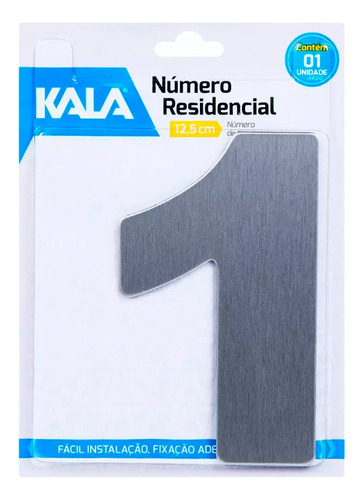 Número Residencial Aço Escovado N1 12,5cm Kala Cor Inox
