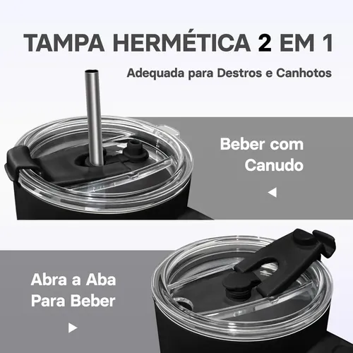 Copo Térmico Gigante 1,2l Inox Com Tampa E Inox Canudo