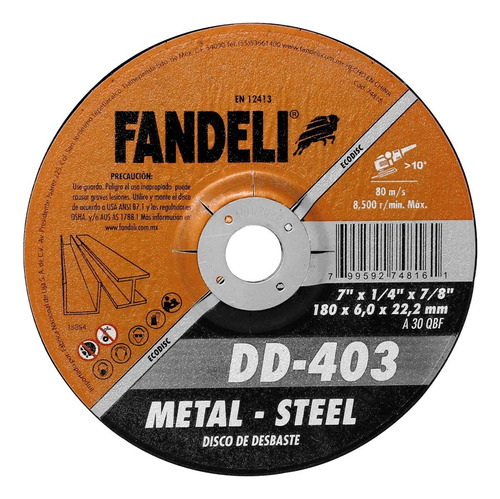 10 Pzas Disco Desbaste Metal 7  Fandelli 180*6*22.2 Mm 