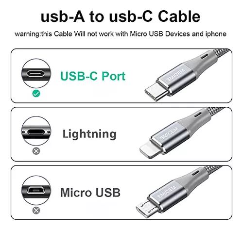 Cable USB A a tipo C, [paquete de 3] Cable USB tipo C de carga rápida de 10  pies para Samsung Galaxy A10/A20/A51/S10/S9/S8, cargador tipo C de 10 pies