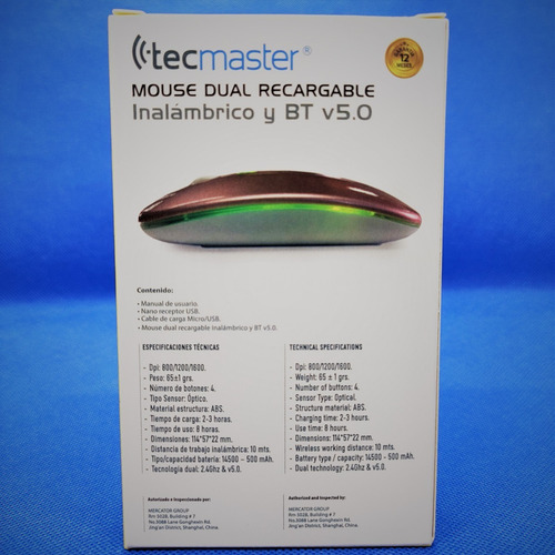 Mouse Dual Recargable Inalámbrico Bt Tecmaster Golden Rose