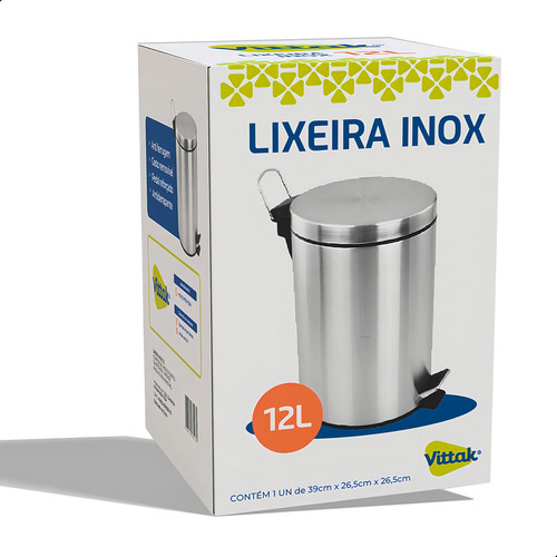 Lixeira Cesto Lixo 12l Inox Pedal E Balde Cozinha Banheiro Cor Cinza