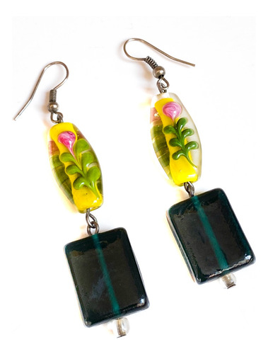 Aros Pendientes Colgantes Cristal Murano Doble Flor