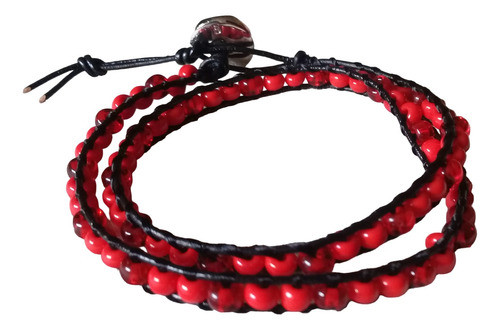 Pulsera Entrelazada Doble, 2 Tonos Rojos