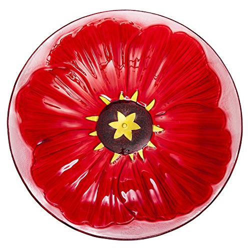 Evergreen Rojo Poppy Glass Birdbath Bol 18 Pulgadas