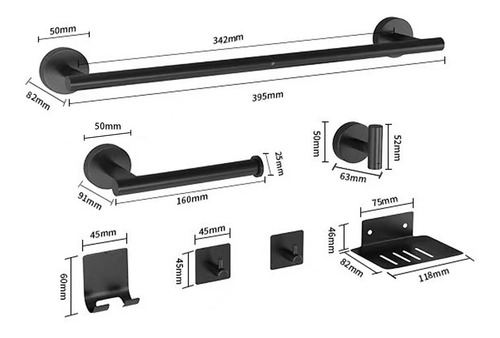 Imagen 8 de 8 de 7pcs Juego Sets De Accesorios Para Baño 304 Inoxidable Negro